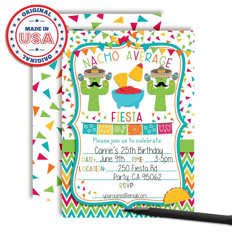 Amanda Creation Nacho Average Party Chips, Dip & Taco Themed Fiesta Birthday Party Invitations, 20 5x7 Fill In Cards with Twenty White Envelopes by AmandaCreation - Image 3